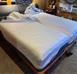 Two ESHINE Adjustable Bed Frame Twin XL + Memory Foam Hybrid 14 Inch Mattress(Medium Soft)