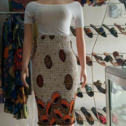 African Print Stretch Or Elastic Pencil Skirt - Size 8 To 14