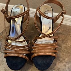 Guess Denim & Brown Strap Heels