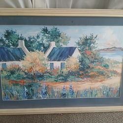 Vintage Mid-Century Coastal Cottage Landscape 