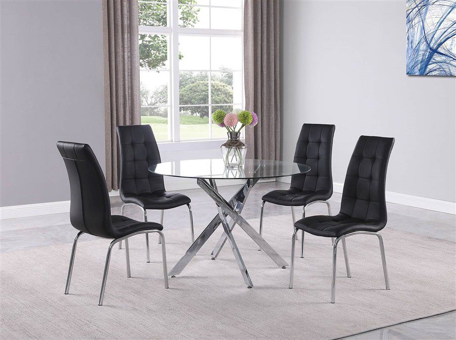 ✅️✅️5 Piece Round Table Dining Set in Clear, Chrome & Black Finish✅️