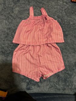 Girls Pink Striped Tank Top and Shorts Set