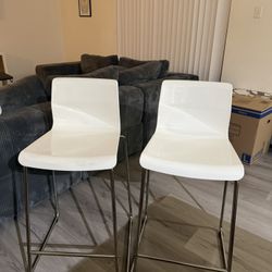 2 White Bar Stools 26”