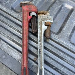 Two Pipe Wrenches, One Aluminum One Steel