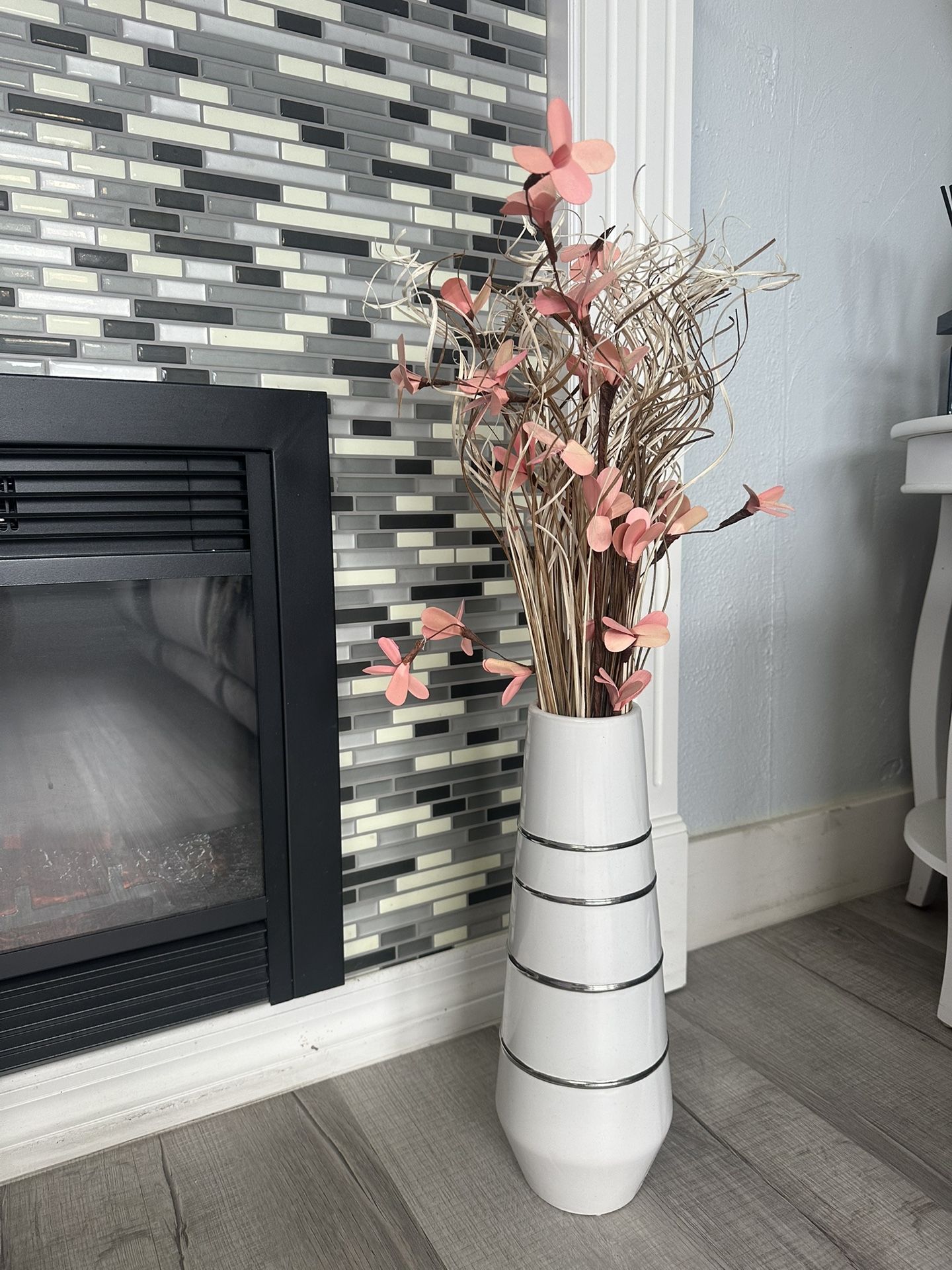 White And Silver Vase With Rose Gold Flowers