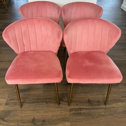 Glam Style 16.5'' Wide Dining Room Chair Solid Back Chair with 4 Metal Legs for Home Use - Pink Set of 4 Brass/Gold
