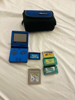 Game Boy Advanced SP with Pokémon Games and random games