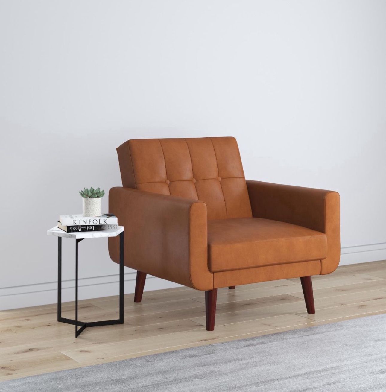 Modern Chair with Arms, Camel Faux Leather