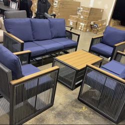 ❤️‍🔥 🔥Summer Sale 5 Pieces Patio Set Outdoor Furniture Sets Modern Chair Conversation Blue Gray $480