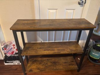 Title: Rustic Industrial 3-Tier Console Table – Brown & Black