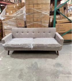 Mid-Century Modern Gray Tufted Sofa