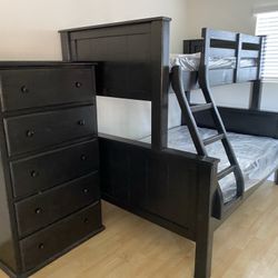 Solid Pine Wood Bunk Beds With Mattress
