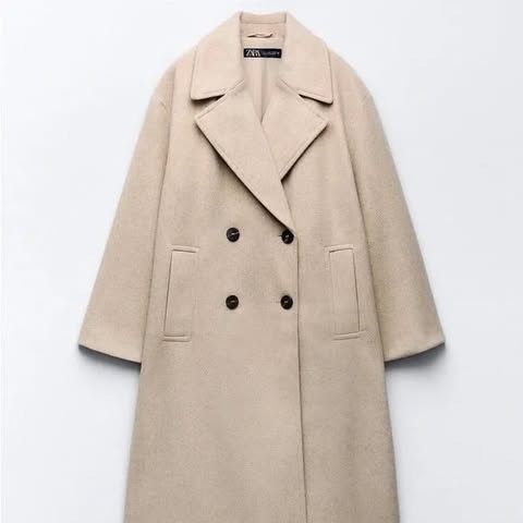 ZARA Soft Oversized Double Breasted Wool Blend Coat | M | Beige Oatmeal | New