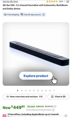Brand-new JBL Bar 500 5.1-channel soundbar system with 10-inch wireless subwoofer. In original box.