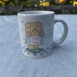 Vtg Funny Piggy on Scale "Think Thin" " Are you Fudging"? Coffee Mug