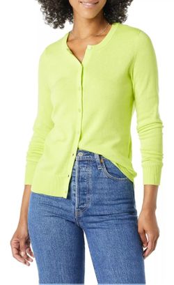 Amazon Essentials-Suéter ligero tipo cárdigan con cuello redondo para mujer (XS)