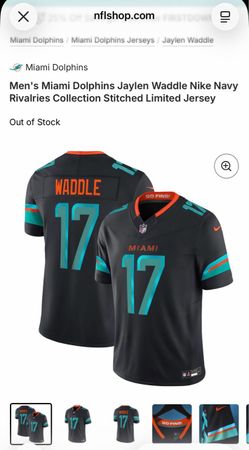 NEW Jaylen Waddle #17 Miami Dolphins Nike Dark Waters Rivalries Jersey XL