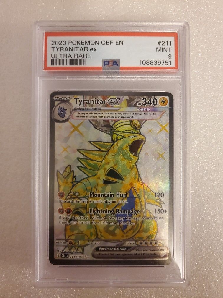 PSA 9 NM 2023 Pokemon Obsidian Flames Tyranitar EX Ultra Rare FA #211/197 TCG