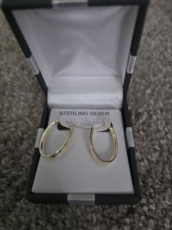 Sterling Silver Gold-Tone Oval Hoop Earrings