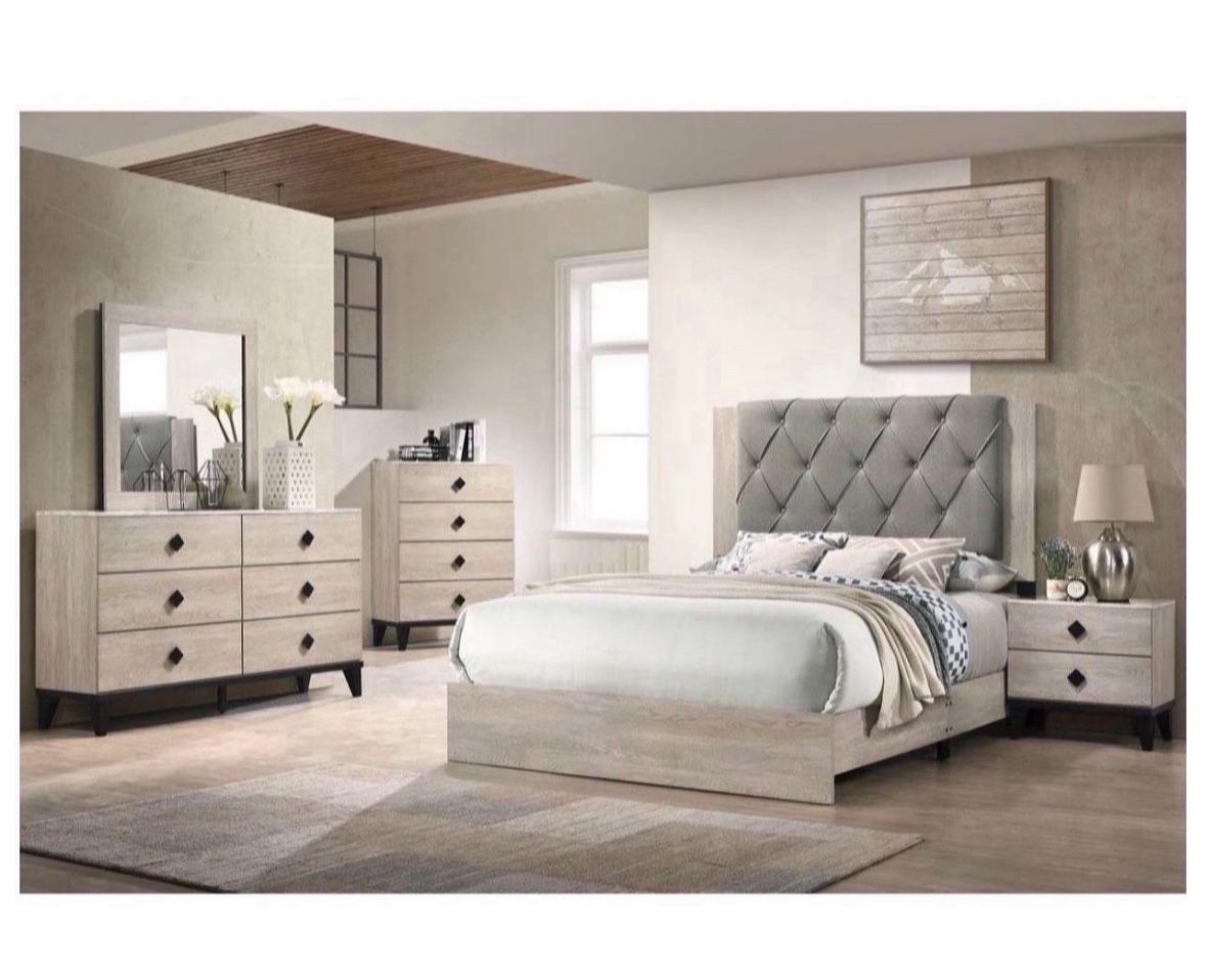 4- Pc Bedroom set Dresser,Mirror Nightstand (1) Queen size bed frame Not including Mattress and Box Sp