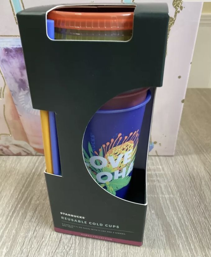 Starbucks Hawaii REUSABLE Tumbler Set 24oz 5 Cold Cup Set 2020 NEW ALOHA