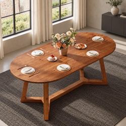 63-Inch Solid Wood Oval Dining Table for 4-6 People.