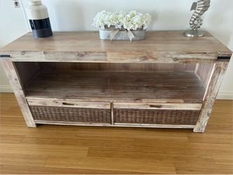 Rustic Wood Console Table with Wicker Drawers