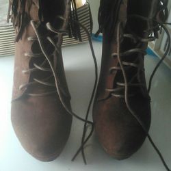 Brown suede Indian wedge heel low cut boots size 9