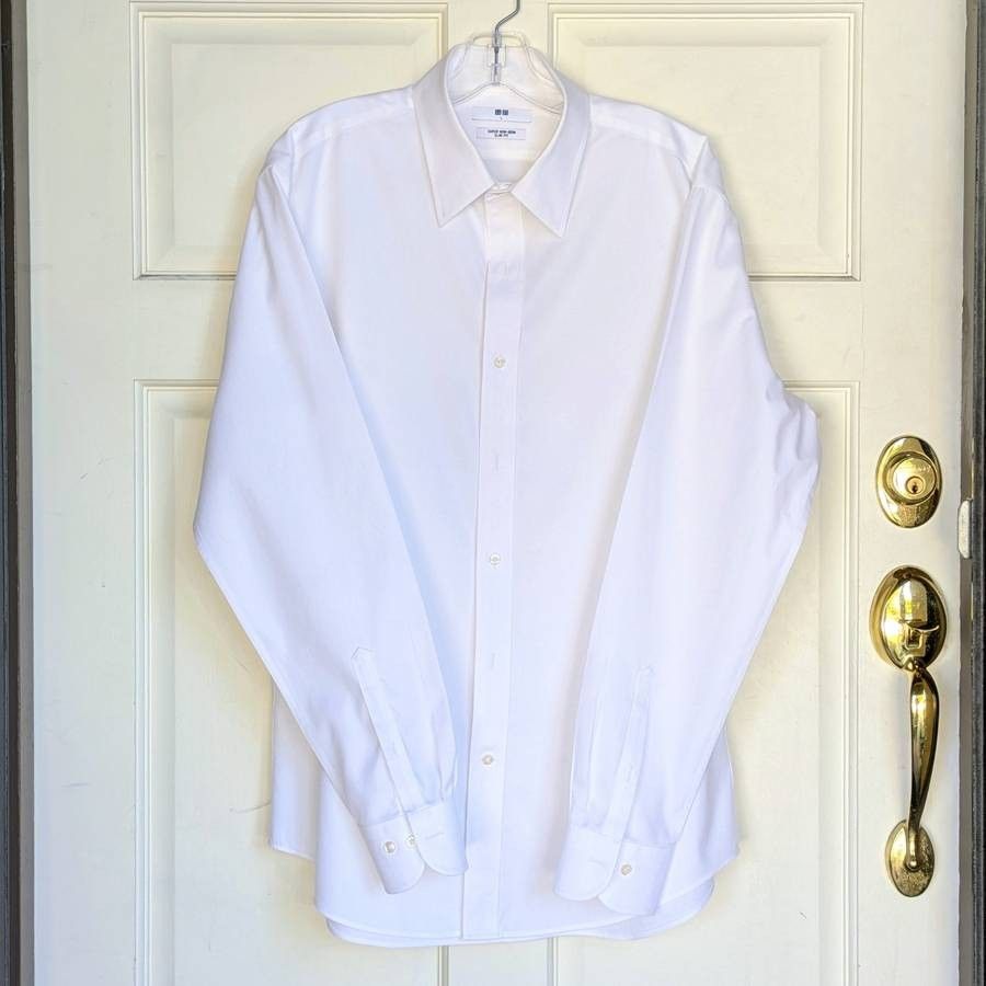 Uniqlo men's size L white 100% cotton long sleeve button up formal collared dress shirt