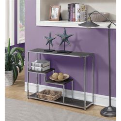 Weathered Gray Wooden Top and Chrome Metal Frame Console Table