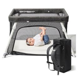 Guava Lotus Travel Crib with Lightweight Backpack Design | Certified Baby Safe Portable Crib | Folding Play Yard with Comfy Mattress for Babies & Todd