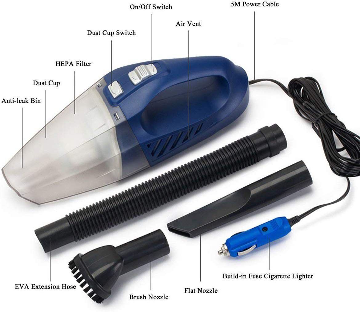 Portable Handheld Hoover 12V Wet Dry Hand Held Rechargeable Vacuum Cleaner Vacs 5-in-1 Powerful in Car