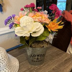 Flower Garden Bucket With Floral Arrangement