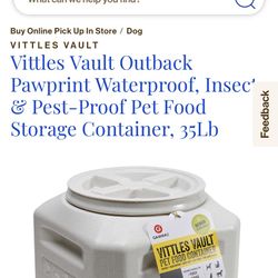 Two Vittles Vault Outback Pawprint Waterproof, Insect & Pest-Proof Pet Food Storage Container, 35Lb