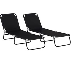 Chaise Lounge Pool Chairs, Black, Set Of 2