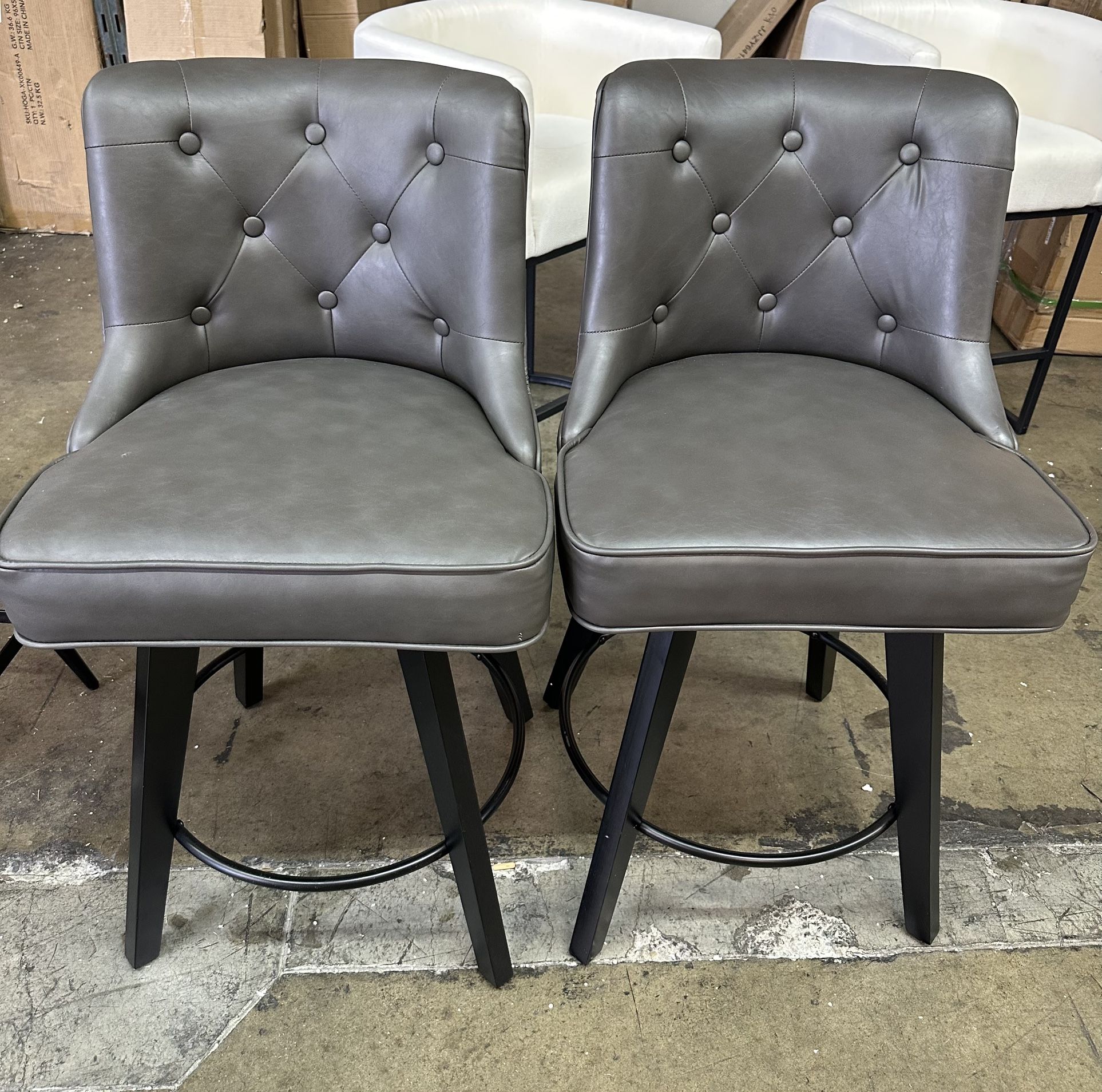 Counter Height Bar Stools Set of 2, 26" Swivel Faux Leather Upholstered Bar Stools with Backs and Metal Legs, Retro Counter Stools for Kitchen Island,