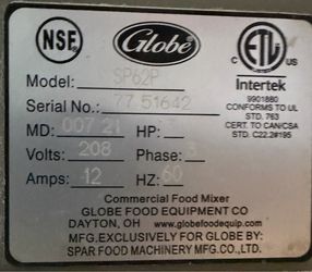 Globes mixer SP62P 60qt Planetary commercial pizza