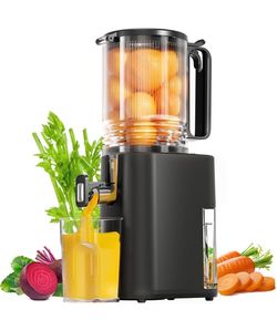 Cold Press Juicer, 5.5inch Wide Feed Chute Juicer Machine, Slow Masticating Juicer for Whole Vegetables & Fruits, Black