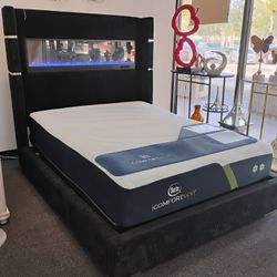 QUEEN SIZE LED FLAME VISUALIZATION HEADBOARD, Comes in Black ,beige and Grey