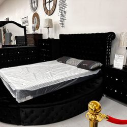 Velvet Upholstered Bedroom set Queen/King bed dresser nightstand and mirror chest option 