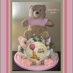Winnie the Pooh Baby Girl Diaper Cake 🧸 | Pastel de Pañales para Niña 🌸 Baby Gift 💝