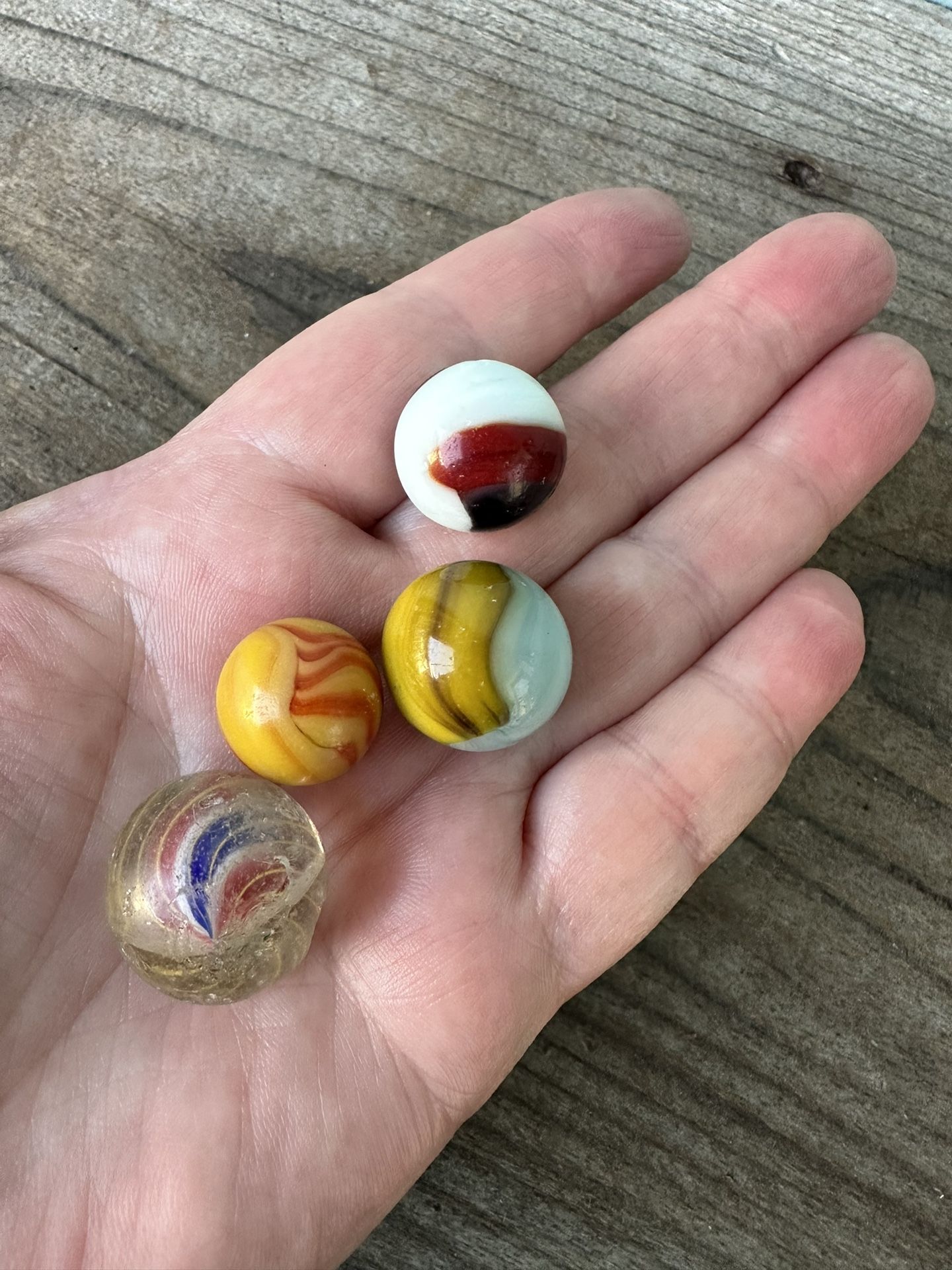 Vintage Marbles German Swirl, Akro Indian Blanket, Akro, UV Alley Flame Lot of 4