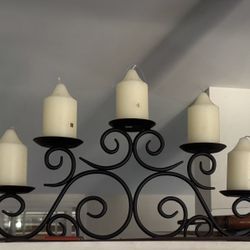 candelabra 5 arm candle holder with 5 cream colored candles 