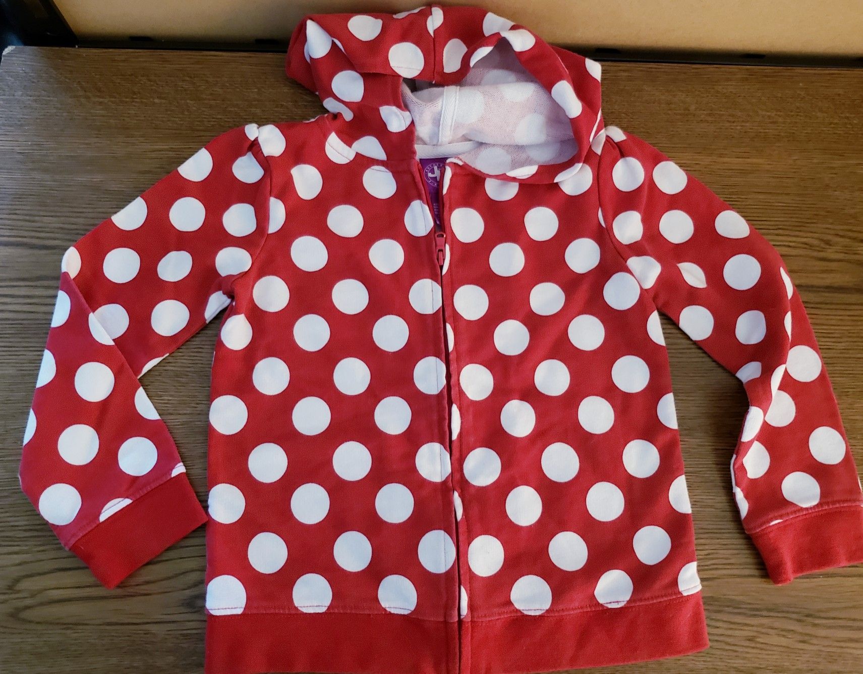 Red and white polka dot hoodie girls 4 EUC