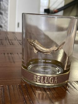 BELUGA Noble Russian Vodka lowball tumbler glass blue gold metal
