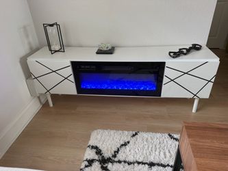 Modern White TV Stand with Built-In Electric Fireplace