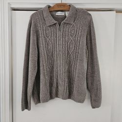 Women's Alfred Dunner Long Sleeve Chenille Green Cardigan 1X Sweater