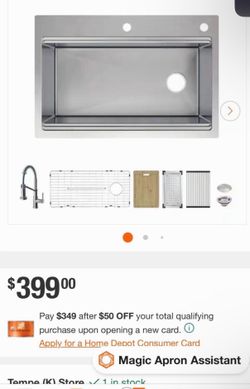 Glacier Bay Dolancourt Tight Radius 33 in. Drop-In Single Bowl 18G Stainless Steel Workstation Kitchen Sink with Spring Neck Faucet