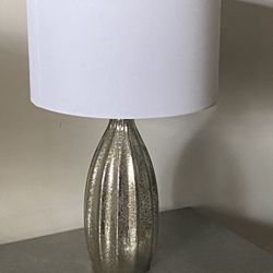 Modern Table Lamp With The Ribbed Mercury Glass Base And New White Shade H24”