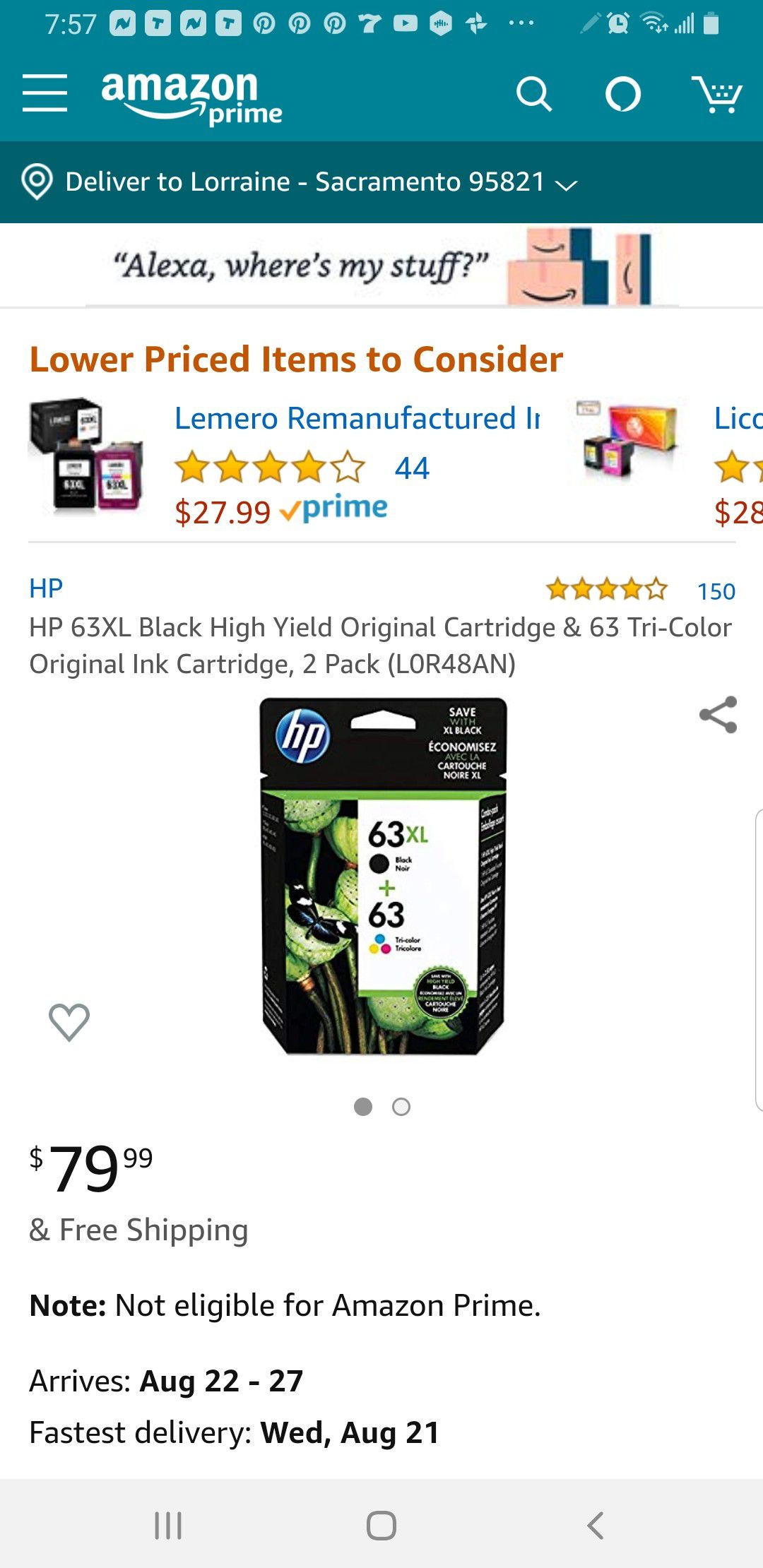 HP ink 63XL 2 pack